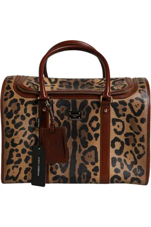 Dolce & Gabbana Brown Leopard Print Logo Plaque Top Handle Handbag Bag