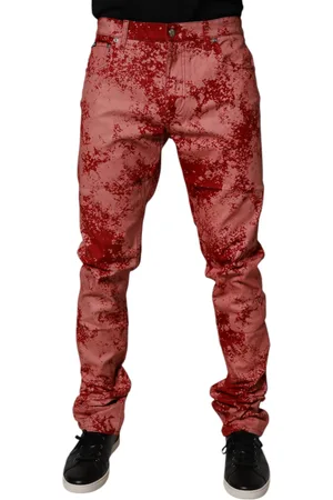 Dolce & Gabbana Red Tie Dye Cotton Skinny Men Denim Jeans - IT48 | M