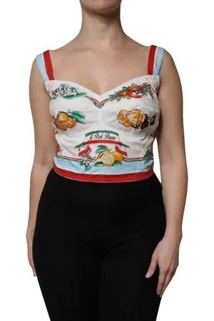 Dolce & Gabbana White Vegetable Print Sweetheart Cropped Top - IT46|XL