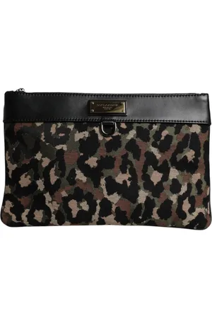Dolce & Gabbana Multicolor Leopard Jacquard Print Logo Plaque Pouch Bag