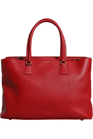 Dolce & Gabbana Red Calfskin Leather Logo Plaque Top Handle Bag