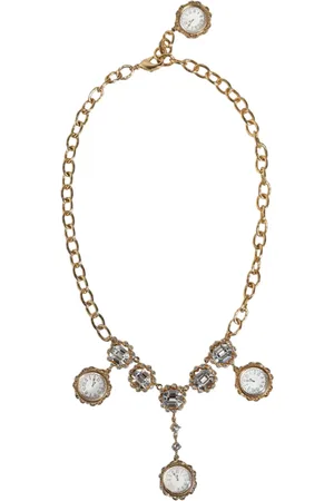 Dolce & Gabbana Chain Brass Crystal Clock Statement Necklace