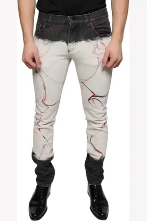 Dolce & Gabbana White Printed Skinny Men Denim Jeans - IT48 | M