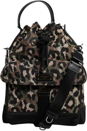 Dolce & Gabbana Multicolor Leopard Cotton Shoulder Bucket Bag