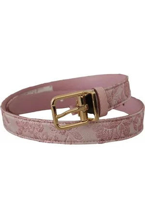 Dolce & Gabbana Pink Jaquard Embroidered Gold Tone Metal Buckle Belt - 75 cm / 30 Inches