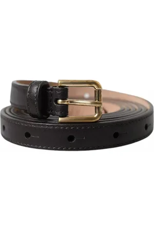 Dolce & Gabbana Dark Leather Gold Metal Buckle Women Belt - 145cm