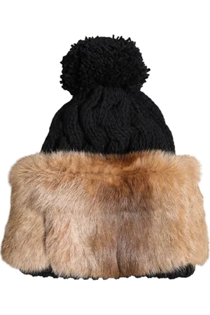 Dolce & Gabbana Black Brown Dyed Rabbit Real Fur Winter Beanie Hat - 57 cm|S