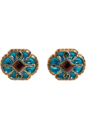 Dolce & Gabbana Gold Brass Blue Enameled Flower Cufflink