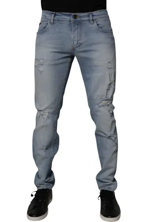 Dolce & Gabbana Blue Tattered Cotton Skinny Men Denim Jeans - IT50 | L