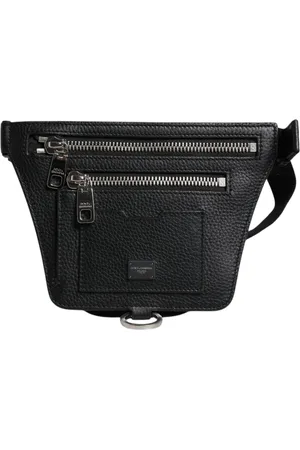 Dolce & Gabbana Black Calfskin Logo Plaque Belt Waist Men Fanny Pack Bag