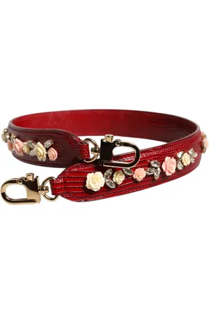 Dolce & Gabbana Red Leather Floral Embellish Bag Shoulder Strap