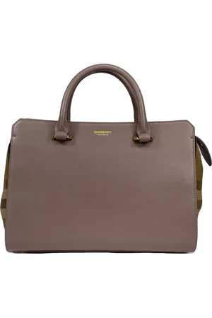 Burberry Small Banwell Leather Tote Bag Purse Grey Mink