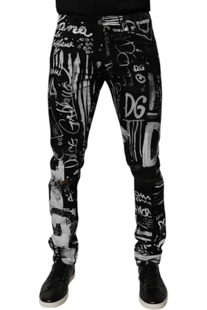 Dolce & Gabbana Black Cotton Logo Print Skinny Denim Jeans - IT48 | M