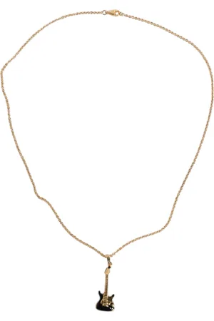 Dolce & Gabbana Gold Tone Chain Brass Crystal Guitar Pendant Necklace