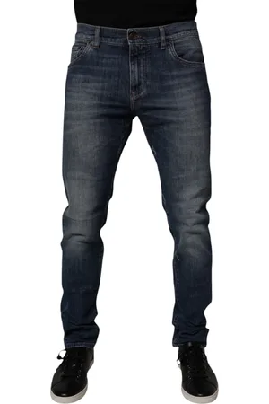 Dolce & Gabbana Dark Cotton Leather Skinny Denim Jeans - IT50 | L