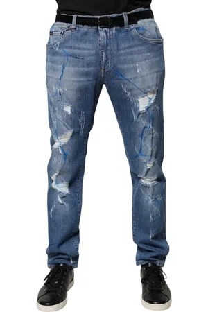 Dolce & Gabbana Blue Cotton Stretch Tattered Skinny Denim Jeans - IT44 | XS