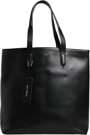 Dolce & Gabbana Black Calf Leather Shopping Tote Shoulder Bag