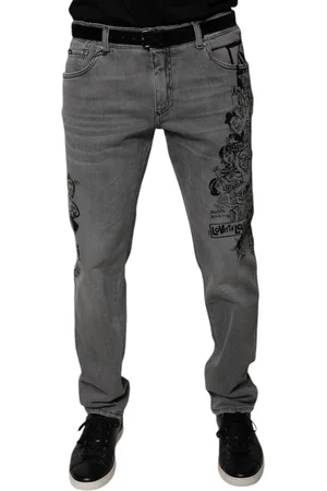 Dolce & Gabbana Graphic Print Cotton Skinny Denim Jeans - IT54 | XL