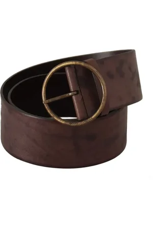 Dolce & Gabbana Dark Wide Calf Leather Logo Round Buckle Belt - 90 cm / 36 Inches