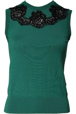 Dolce & Gabbana Green Wool Lace Detail Sleeveless Tank Top - IT36|XXS