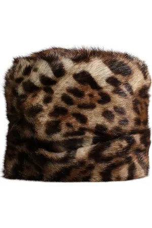 Dolce & Gabbana Brown Leopard Faux Fur Women Bucket Hat - 57 cm|S