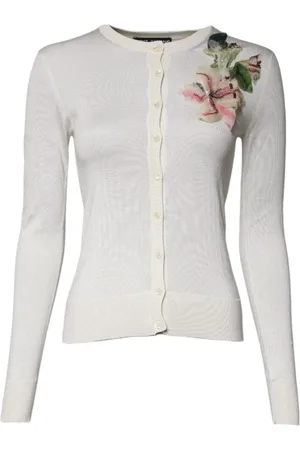 Dolce & Gabbana Cream Floral Silk Embellished Cardigan Sweater - IT36|XXS