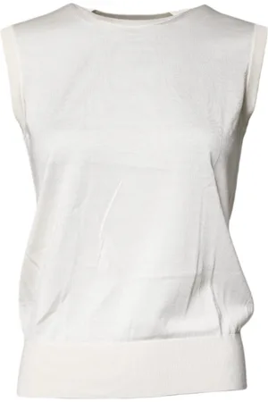 Dolce & Gabbana Cream Sleeveless Silk Round Neck Tank Top - IT36|XXS