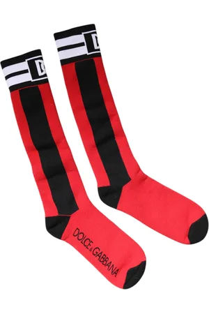 Dolce & Gabbana Red Cotton Stretch Printed Socks - L