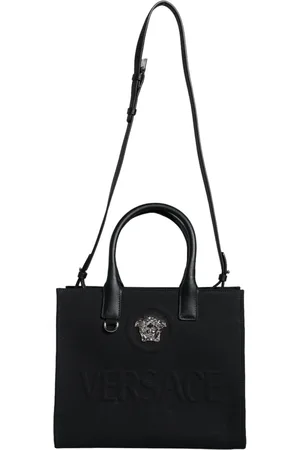 VERSACE Top Handle Canvas Leather Logo Crossbody Tote Bag