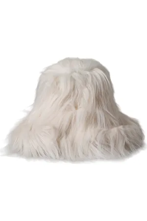 Dolce & Gabbana Off Acrylic Fur Womens Bucket Hat - 57 cm|S