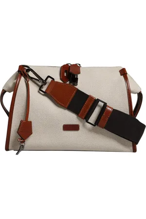 Dolce & Gabbana Beige Brown Cotton Leather Duffle Shoulder Bag