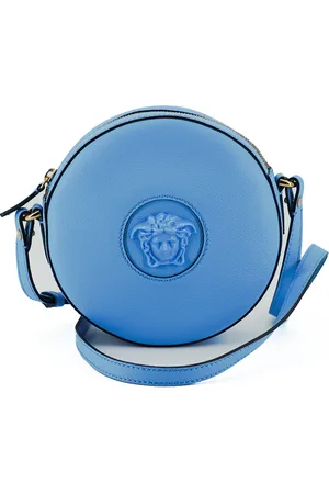 VERSACE Chic Blue Leather Round Shoulder Bag