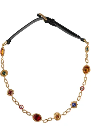 Dolce & Gabbana Leather Gold Brass Crystal Chain Waist Belt - S