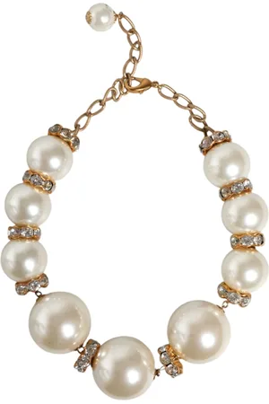 Dolce & Gabbana Maxi Faux Pearl Beads Crystals Gold Chain Necklace