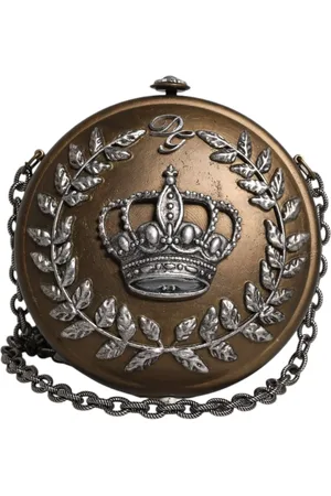 Dolce & Gabbana Gold Brass Metal DG Crown Clutch Crossbody Bag