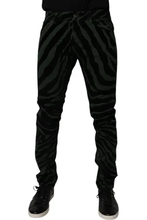 Dolce & Gabbana Black Green Stripes Cotton Skinny Denim Jeans - IT48 | M