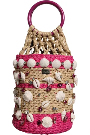 Dolce & Gabbana Multicolor Bucket Raffia Seashells Crystals Handbag Bag