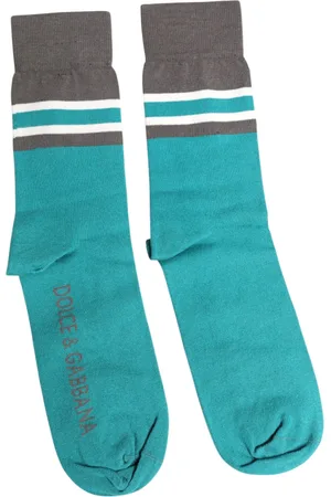 Dolce & Gabbana Green Gray Stretch DG Logo Mid Calf Socks - L