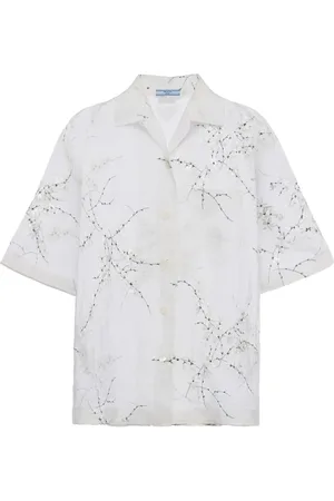 Prada Floral-embroidered short-sleeved sheer shirt - 38