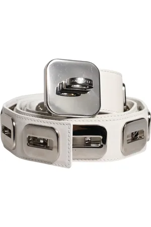 Dolce & Gabbana White Leather Gold Tone Rotating Buckle Belt - 90 cm / 36 Inches