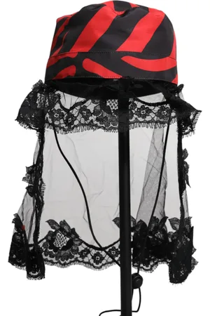 Dolce & Gabbana Black Red Stripes Lace Tulle Bucket Hat - 57 cm|S