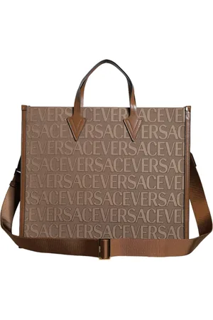 VERSACE Top Handle Jacquard Leather Logo Crossbody Tote Bag