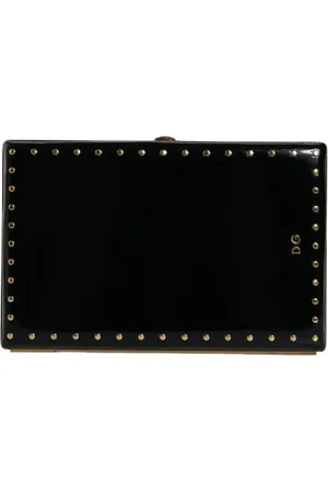 Dolce & Gabbana Leather Studs Gold Frame Clutch Evening Purse Bag