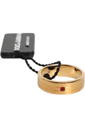 Dolce & Gabbana Gold Tone Brass Red Crystal DG Logo Ring - EU58 | US9