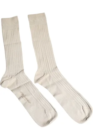 Dolce & Gabbana Beige Cotton Stretch Logo Mid Calf Socks - L