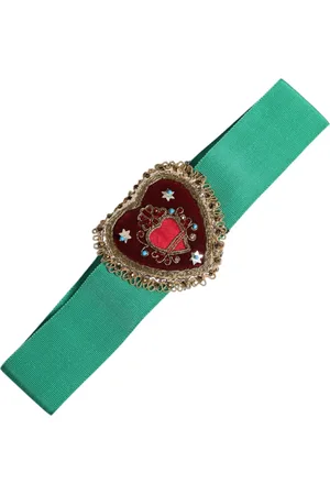 Dolce & Gabbana Green Stretch Wide Waist Heart Embellished Belt - IT40|S