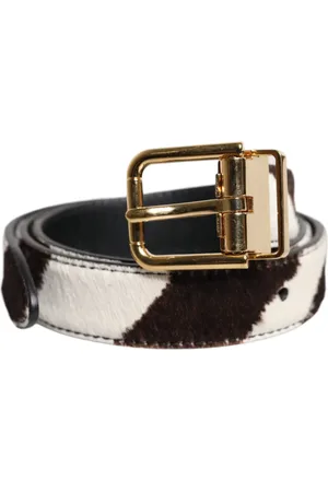 Dolce & Gabbana Black White Pony Leather Waist Buckle Belt - 75 cm / 30 Inches