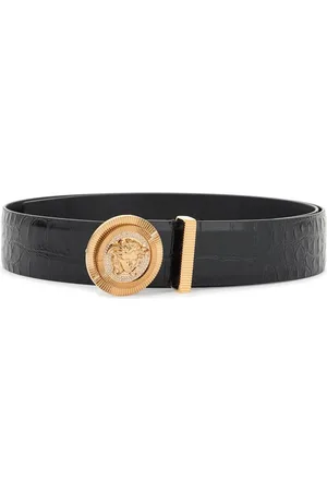 VERSACE Embossed crocodile calfskin belt with rhinestones 40mm - 90