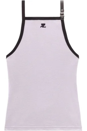 Courrèges TANK TOP - M SMOCKED GREY / BLACK