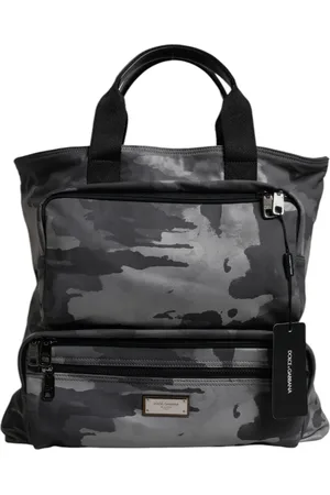 Dolce & Gabbana Gray Camo Cotton Multiple Compartments Tote Bag